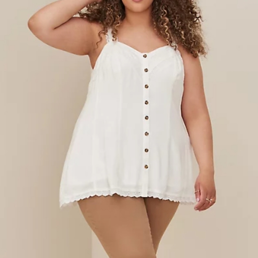 🆕️ 3X WHITE FIT & FLARE LACE TRIM CAMI - TEXTURED STRETCH RAYON